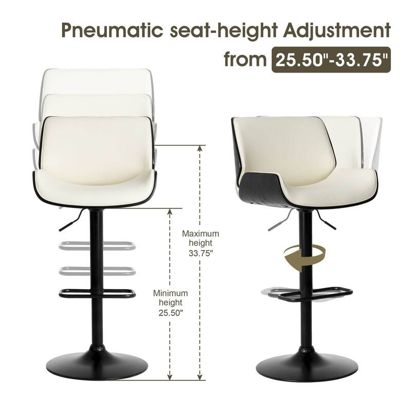 Glitzhome 46"H MidCentury Modern Adjustable Swivel Bar Stool Set of 2